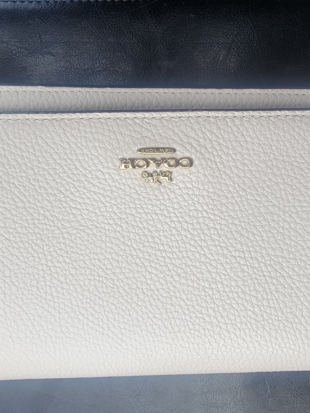 COACH Pebbled Leather Foldover Clutch in White